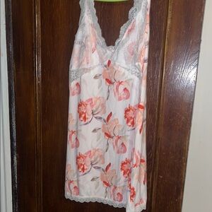 White and Red Floral Chemise with V-Neckline
